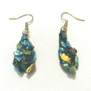 "Handmade" Large Frit "Nugget" Design "Dichoric" Glass Earrings (JM006)